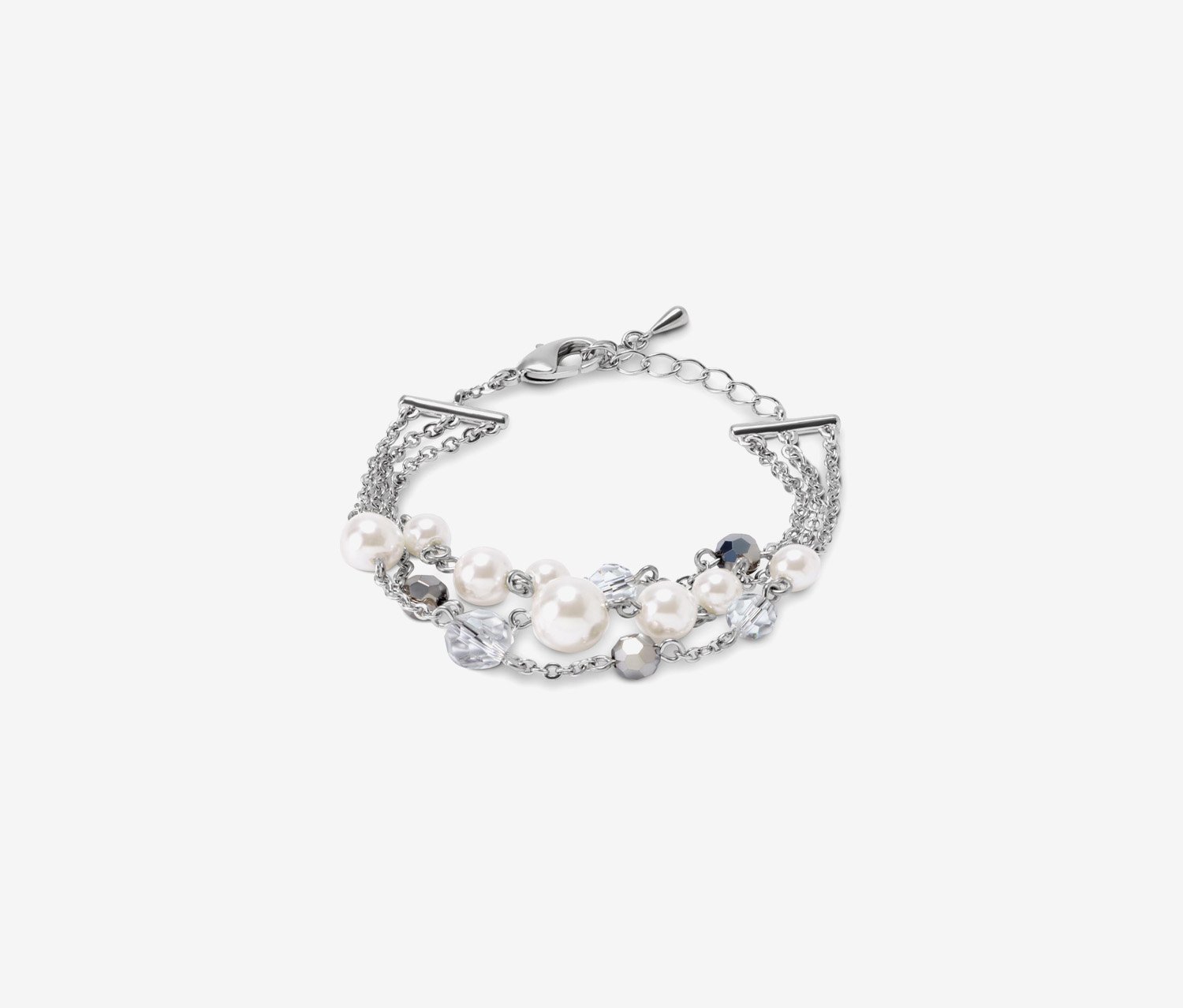 Women Glass Pearls And Crystals Bracelet, Silver