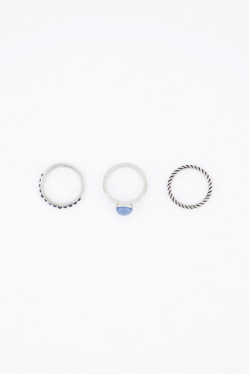 Women Set of 3 Rings, Silver