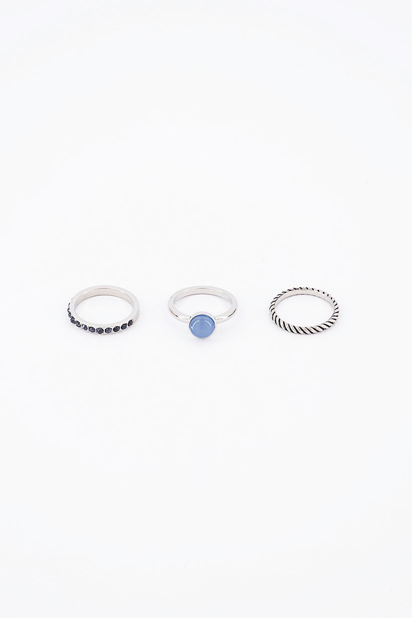Women Set of 3 Rings, Silver