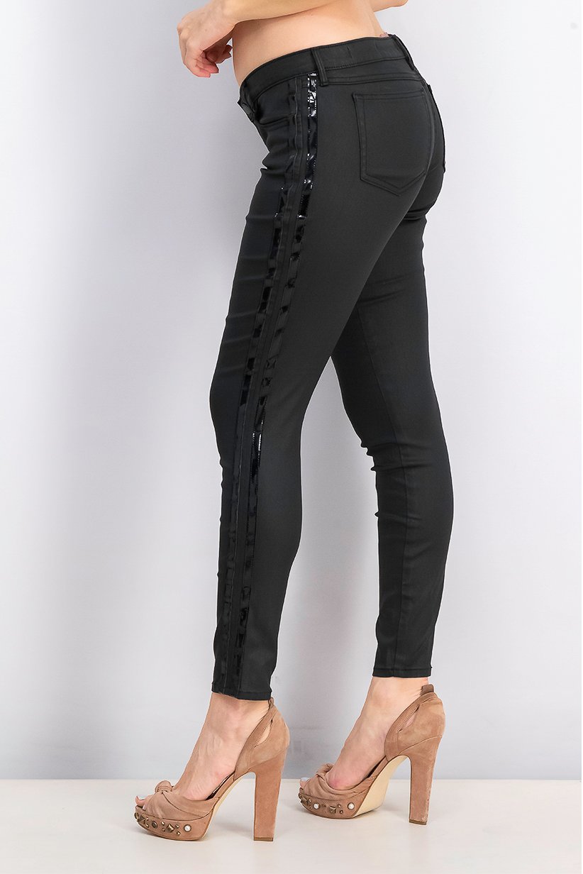 Women Marilyn Skinny Belt Loops Pants, Black