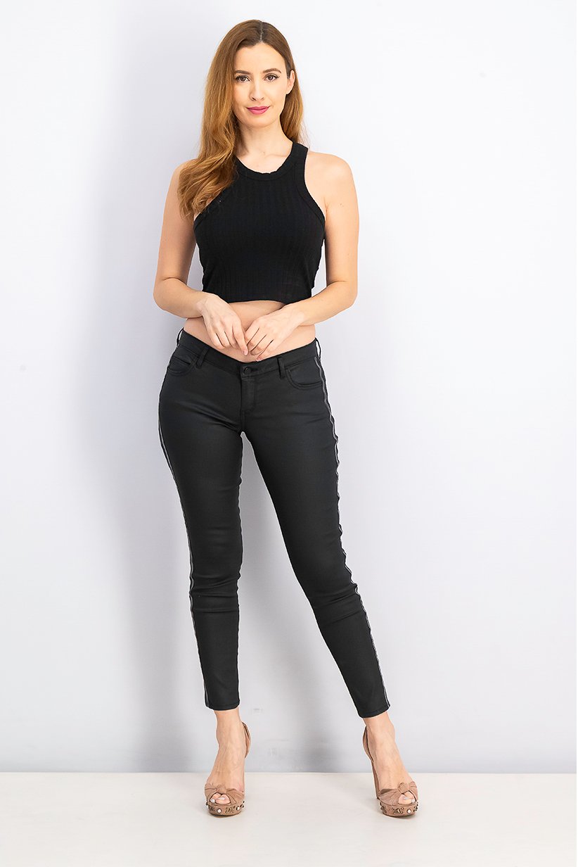 Women Marilyn Skinny Belt Loops Pants, Black