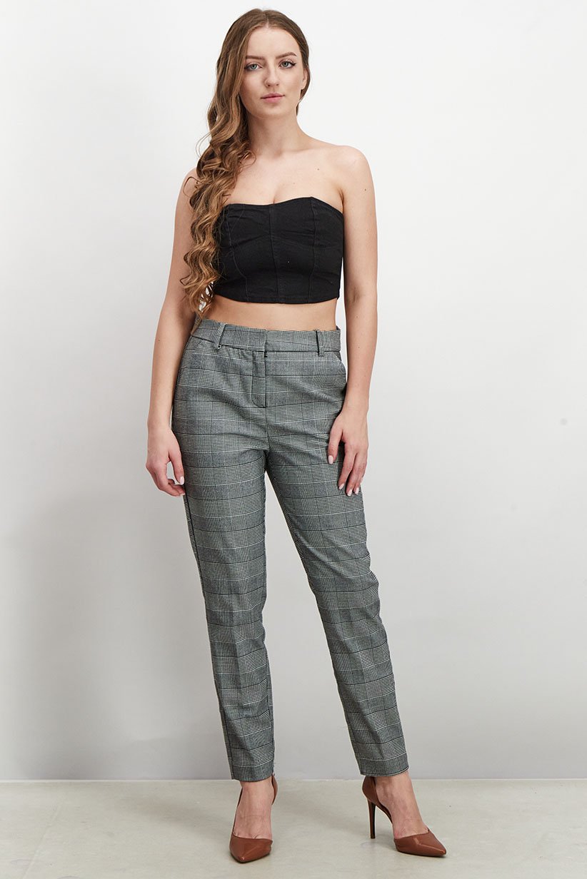 Buy Reserved Women Regular Fit Plaid Belt Loop Pants, Black/White ...