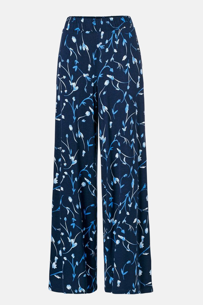 Women Straight Leg Printed High Rise Palazzo Pants, Navy