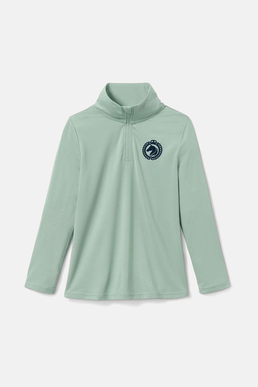 Kids Girl High Neck Long Sleeve Riding Shirt, Mint Green