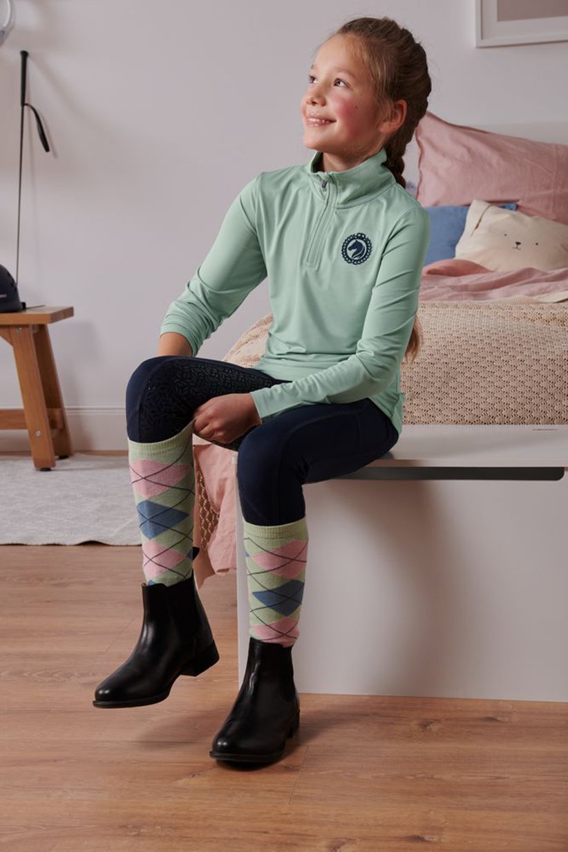 Kids Girl High Neck Long Sleeve Riding Shirt, Mint Green
