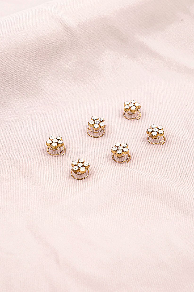Women 6 Piece Flower Rhinestone Clip, Gold