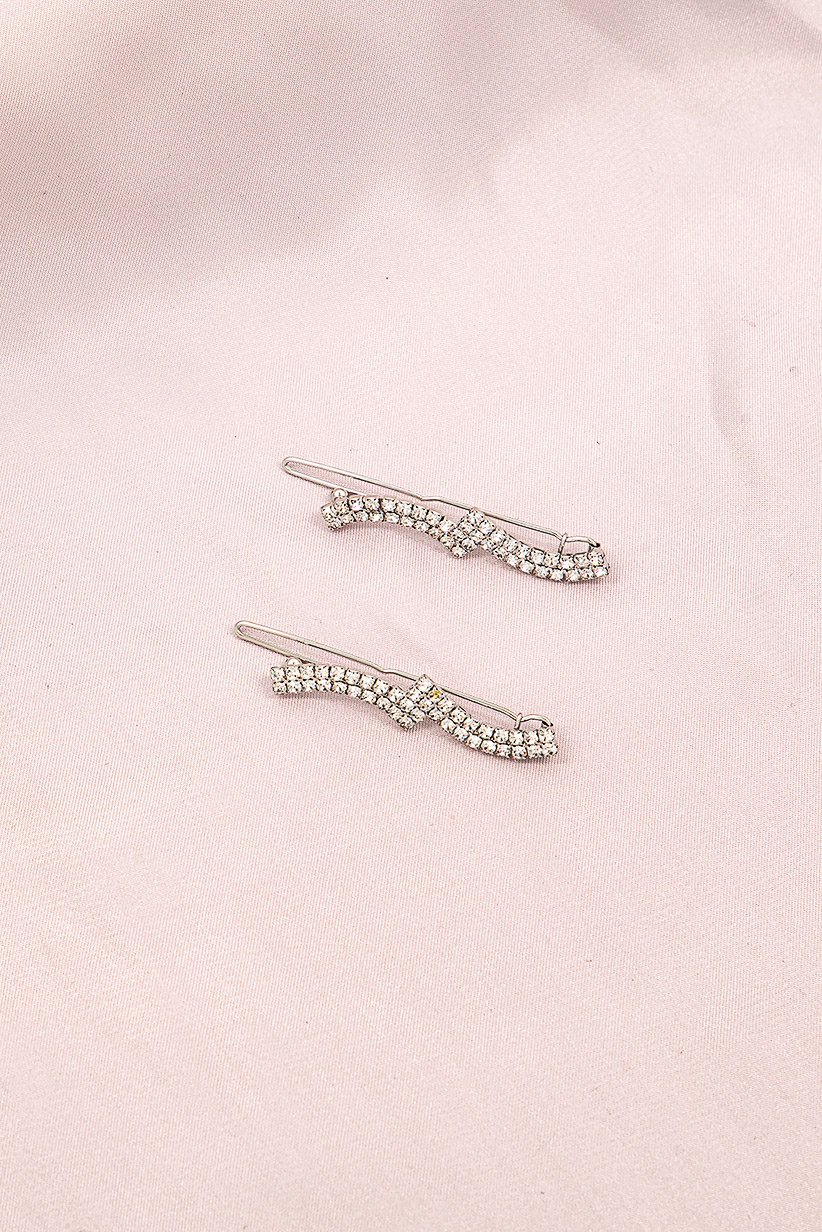 Women 2 Piece Rhinestone Barrett, Silver