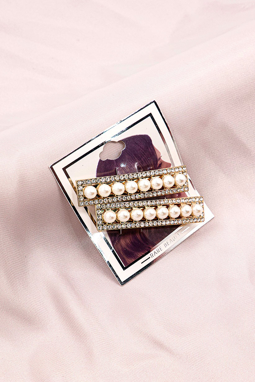 Women And Pearl Hair Barrette, Gold