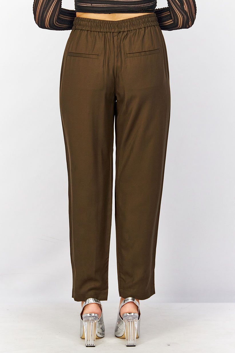 Women Regular Fit Solid Non Stretchable Drawstring Pants, Dark Olive