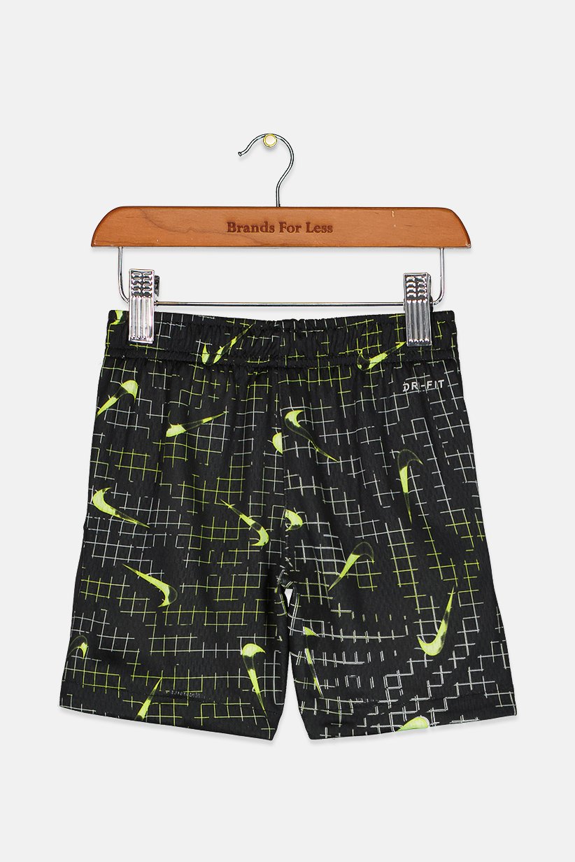 Toddlers Boy Allover Print Drawstring Shorts, Black Combo