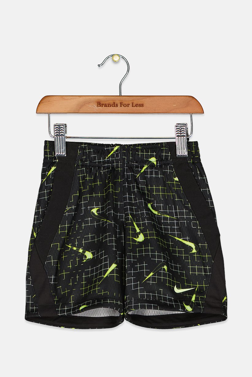 Toddlers Boy Allover Print Drawstring Shorts, Black Combo