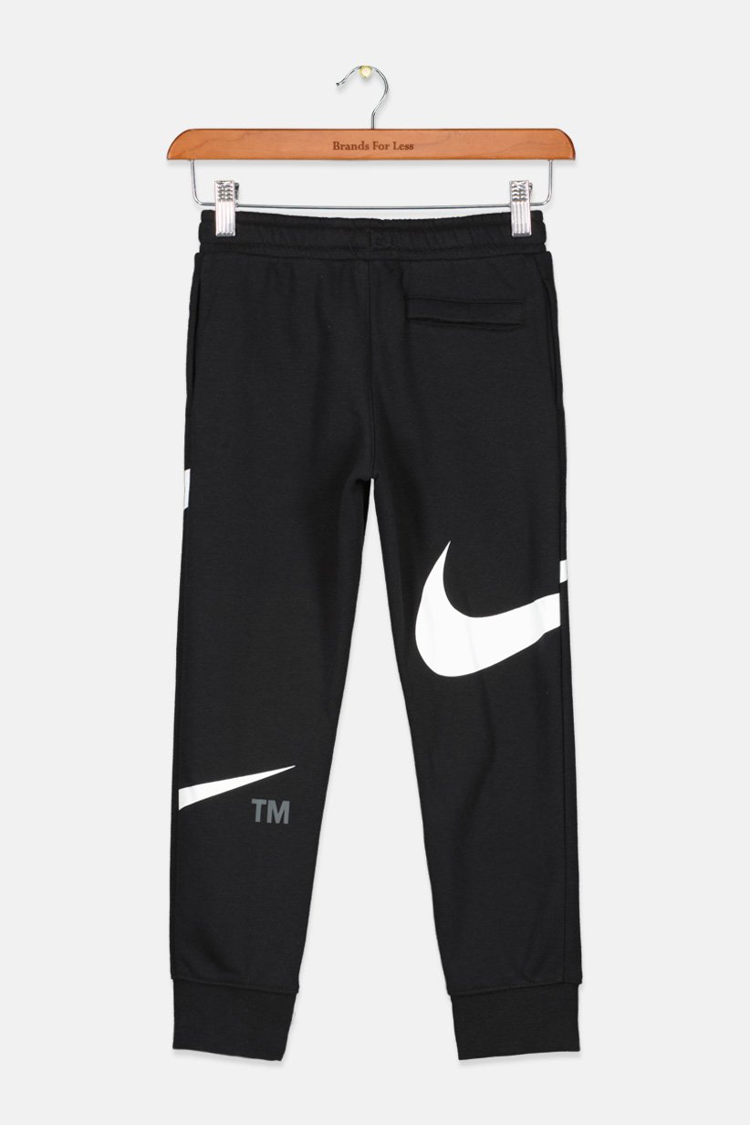Kids Boy Drawstring Brand Logo Sport Jogger, Black and White