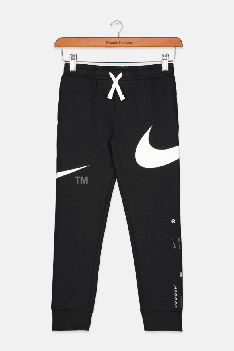 Kids Boy Drawstring Brand Logo Sport Jogger, Black and White