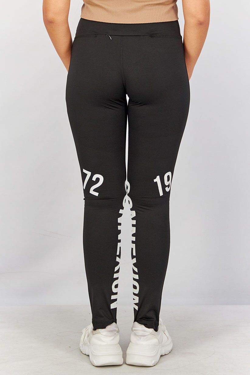 Women Skinny Fit Graphic Print Leggings, Black