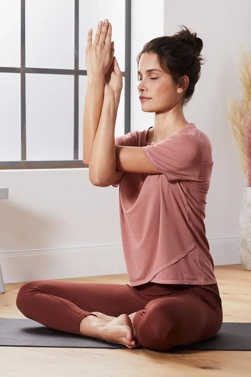 Women Plain Short Sleeve Sport Top, Rose