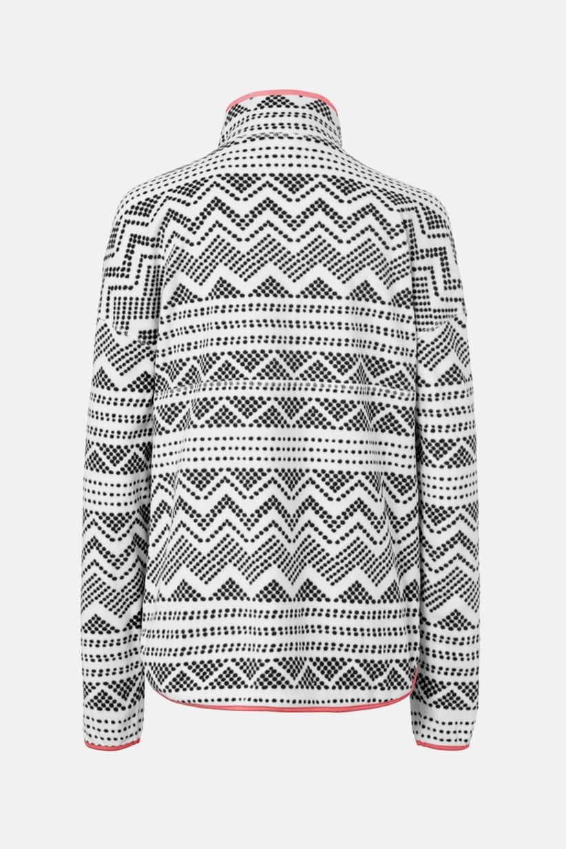 Women Stand Collar Long Sleeve All Over Printed Fleece Sweater, White Combo
