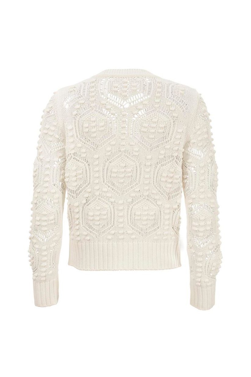 Women V-neck Textured Cardigan, White