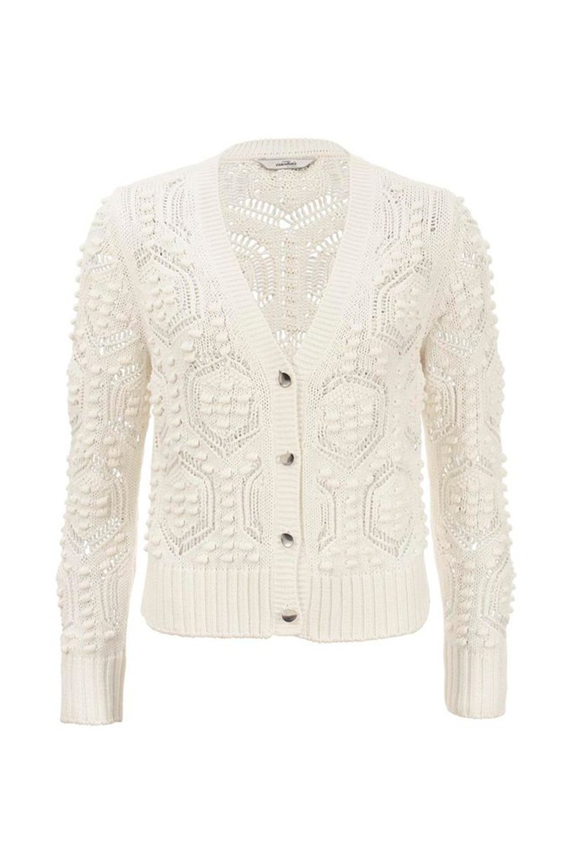 Women V-neck Textured Cardigan, White