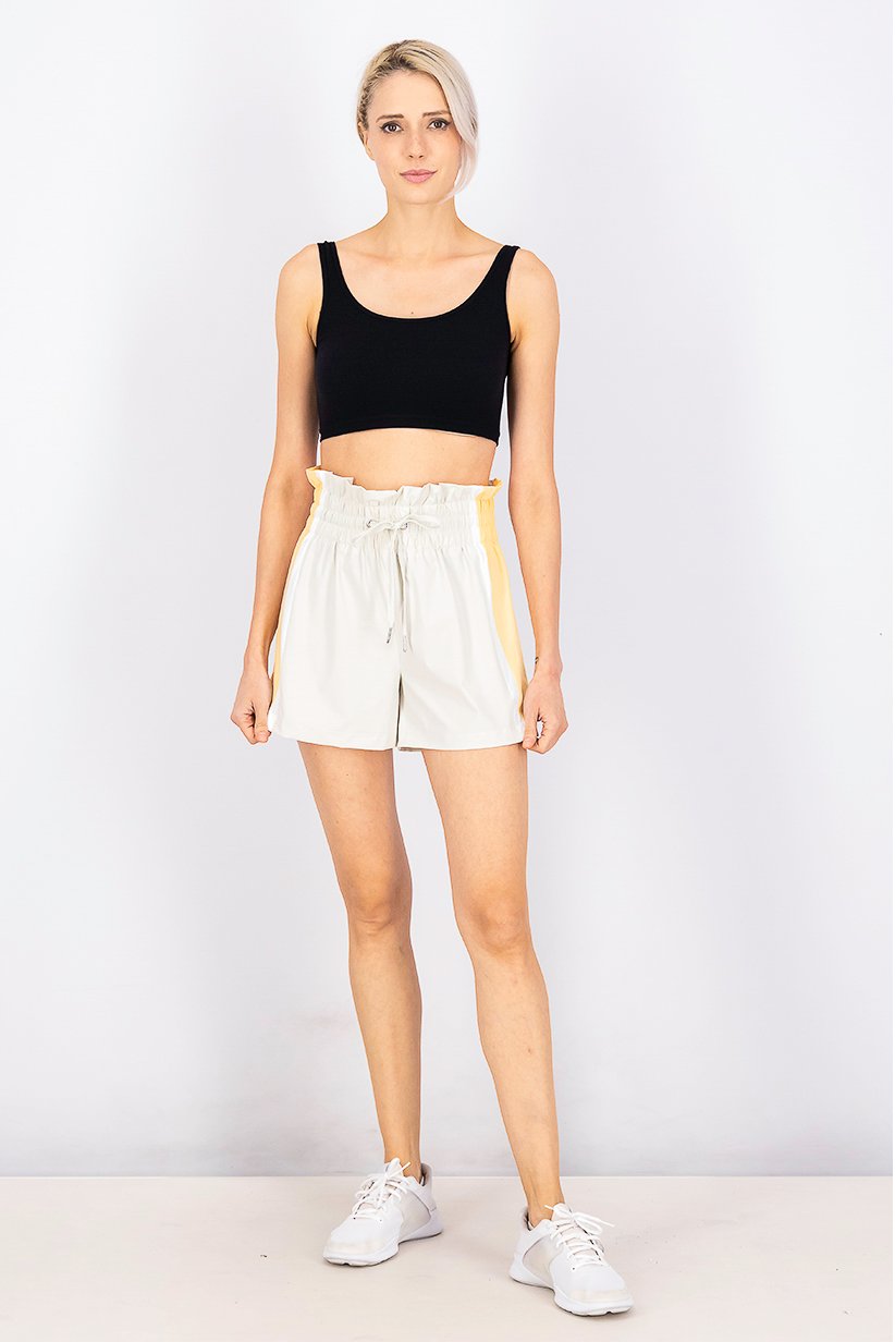 Women Drawstring Two Tone Basic Shorts, Light Grey