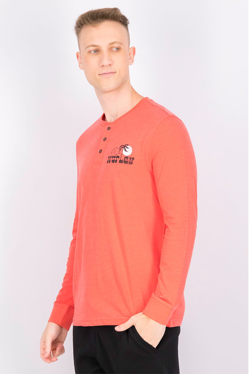 Men Crew Neck Long Sleeve Brand Logo T-shirt, Red