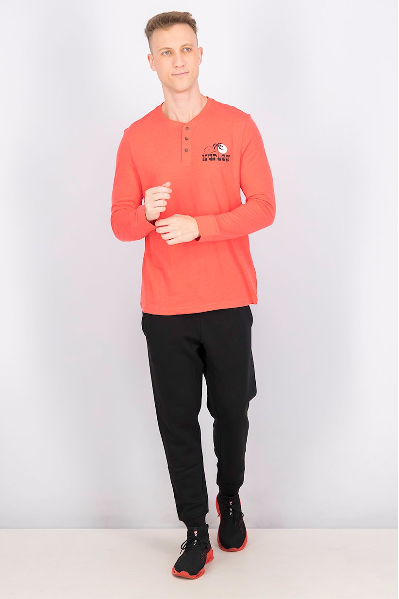 Men Crew Neck Long Sleeve Brand Logo T-shirt, Red