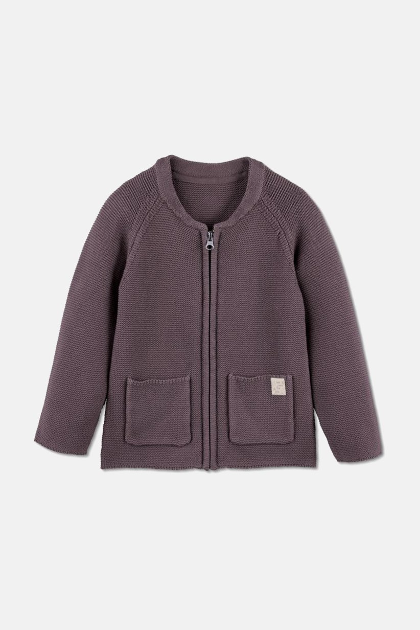 Toddlers Girl Crew Neck Textured Cardigan, Purple