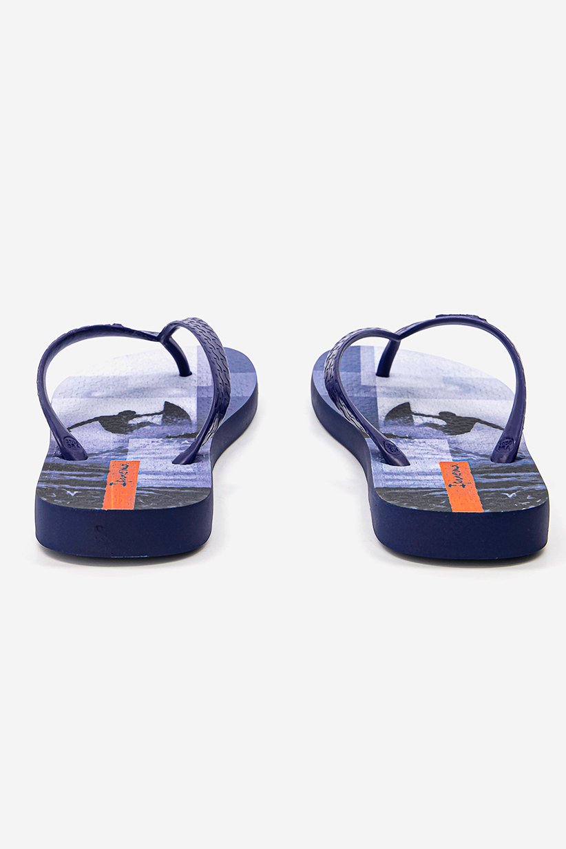 Women Graphic Print Slip On Slippers, Blue and Orange