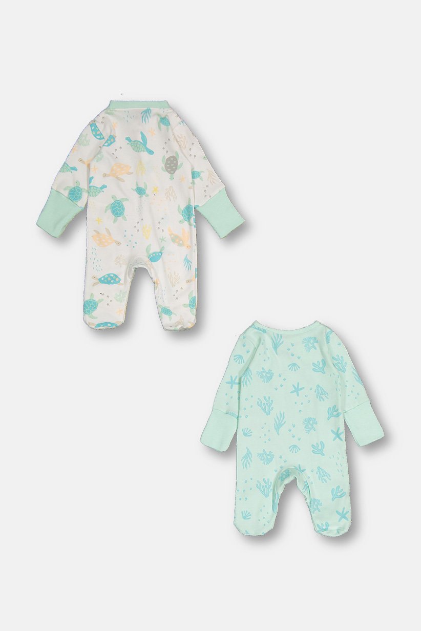 Toddlers Boy 2 Piece Printed Long Sleeve Bodysuit, White and Mint Combo
