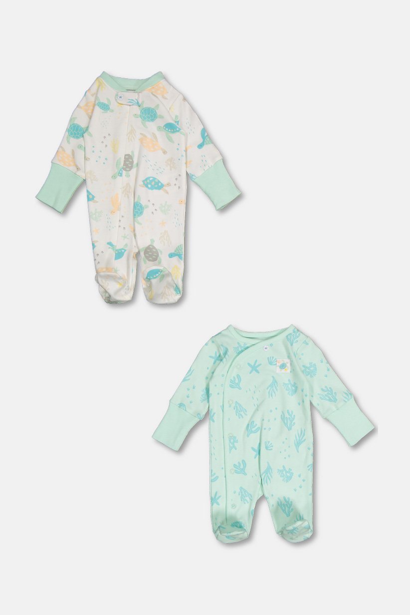 Toddlers Boy 2 Piece Printed Long Sleeve Bodysuit, White and Mint Combo