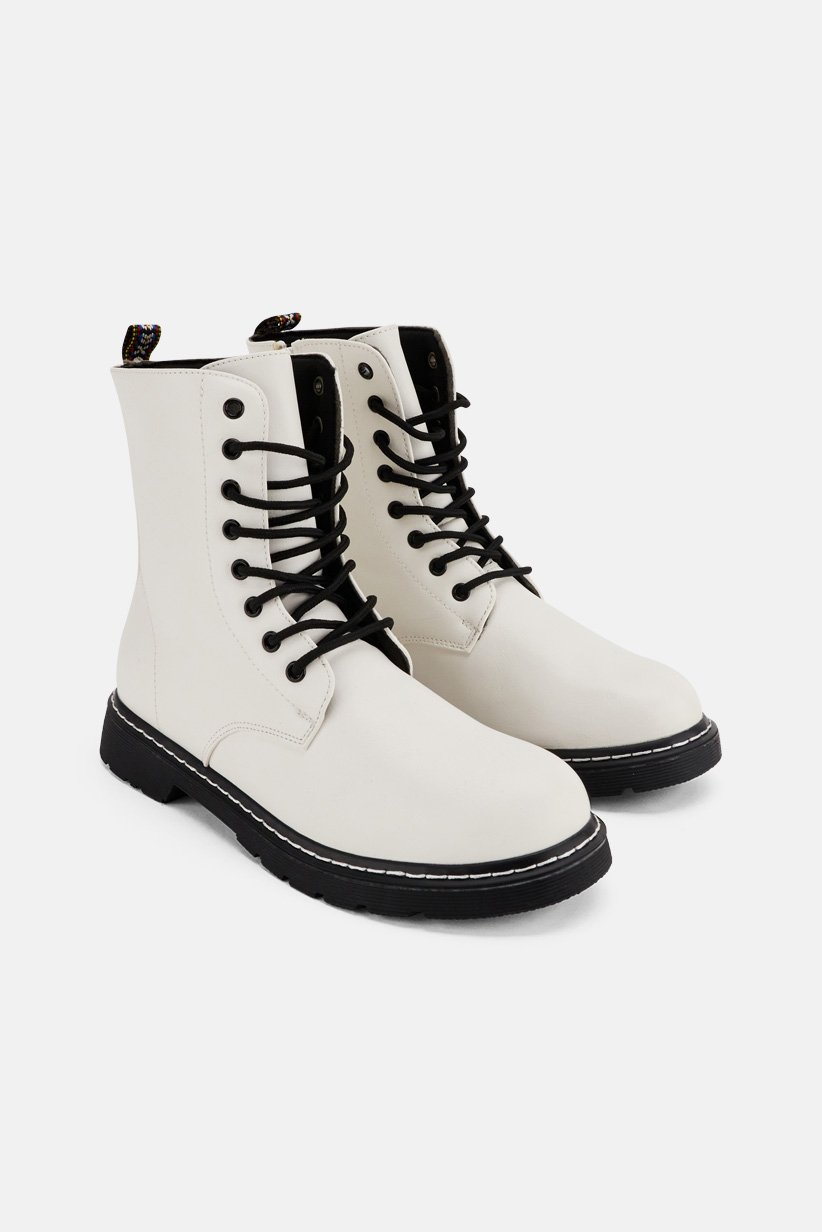 Buy House Brand Women Leather Lace Up Ankle Boot, White Online | Brands ...