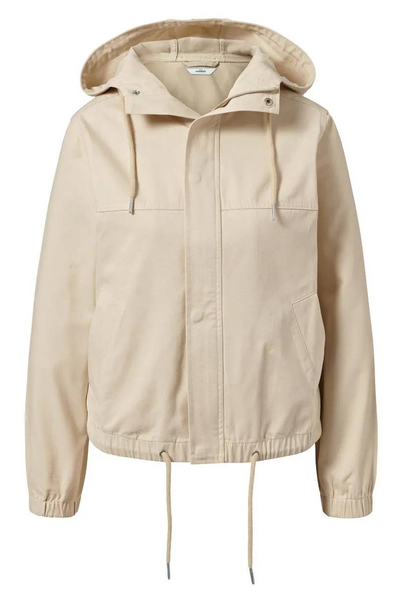 Women Hooded Full Zip Solid Woven Jacket, Sandy
