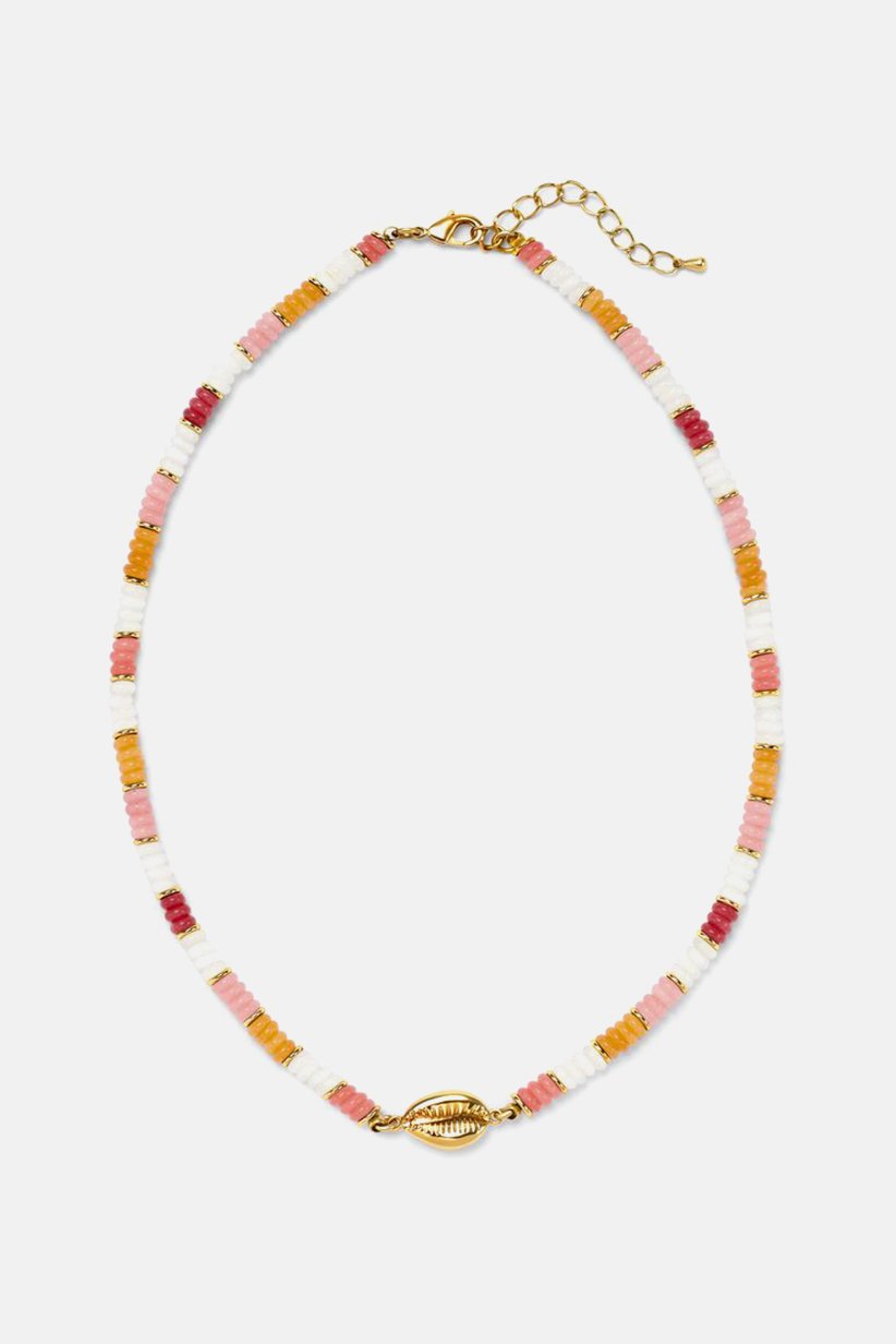 Women Chain Beach Necklace, Pink Combo