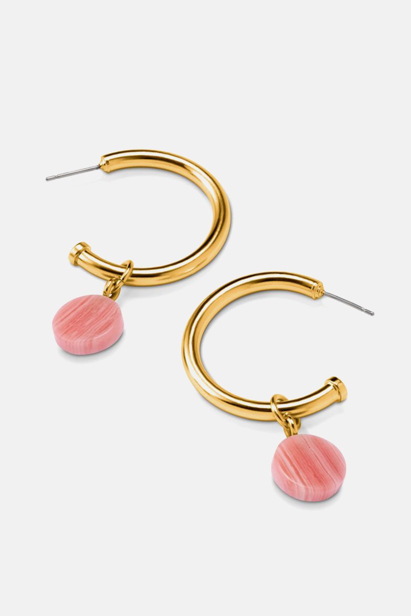 23K Gold Plated Hoop Earrings With Pendant Set, Gold