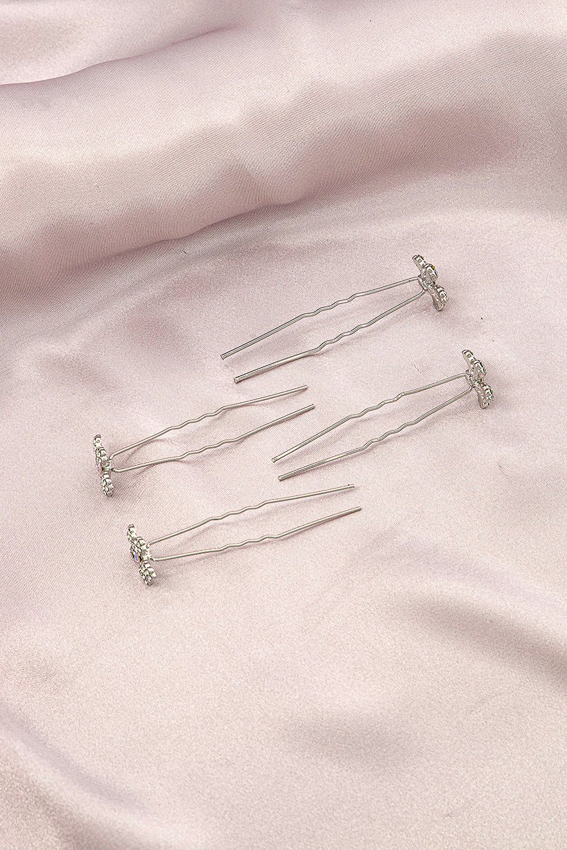 4 Pieces Rhinestone Flower Clip, Silver