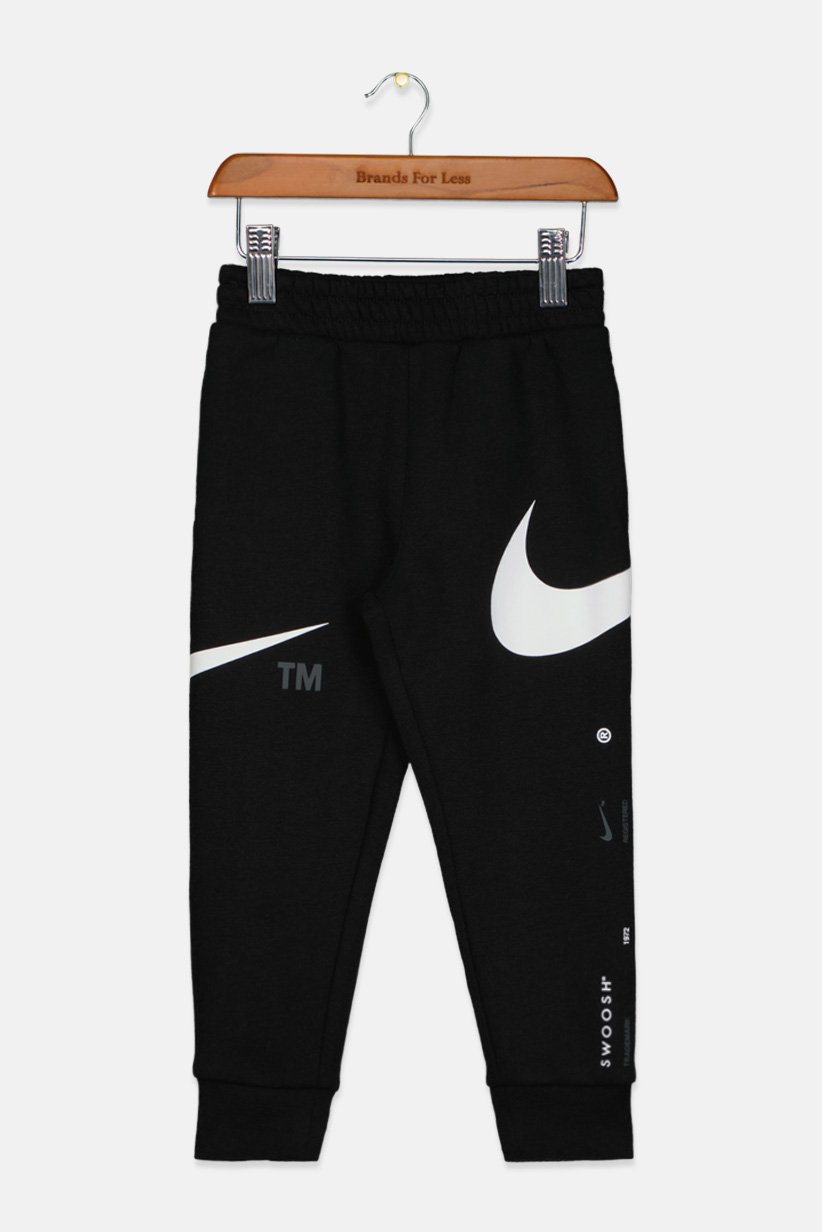 Toddlers Boy Brand Logo Pull Jogger Pants, Black and White