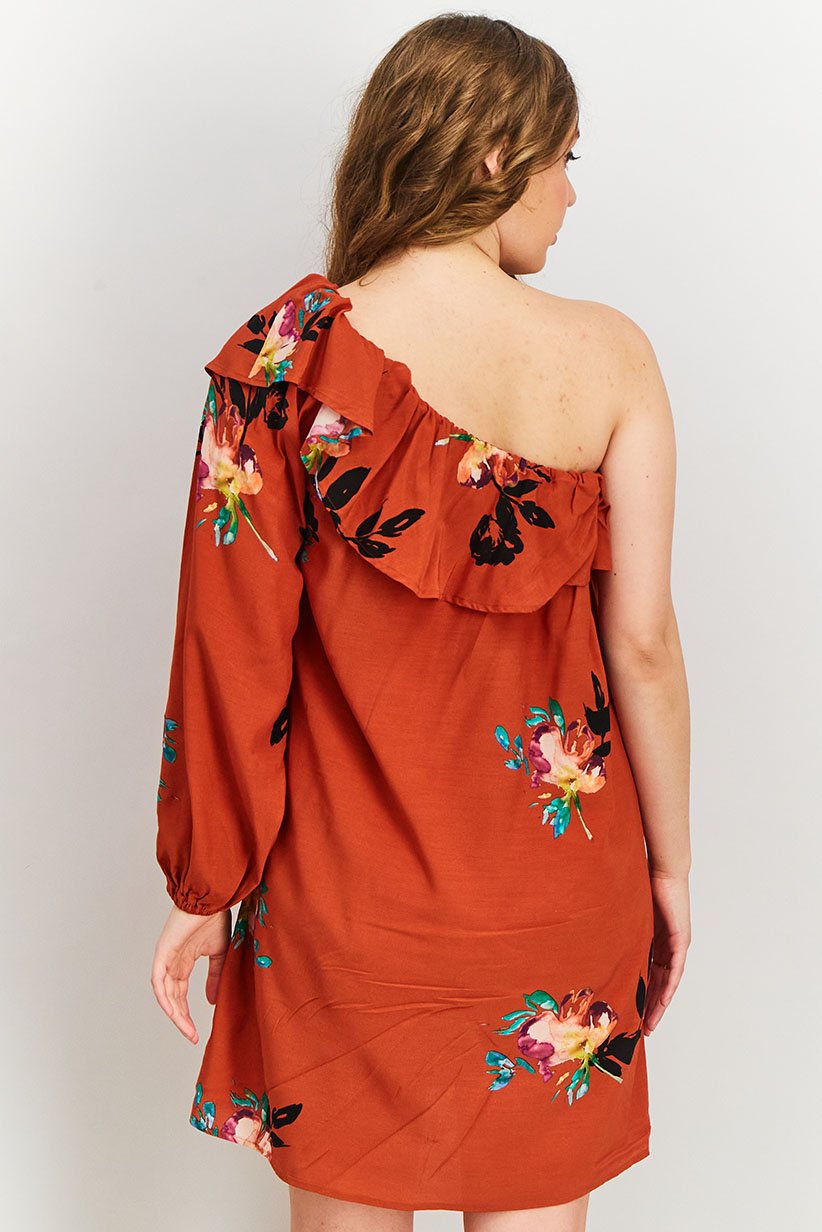 Women Delphine One Shoulder Dress, Copper