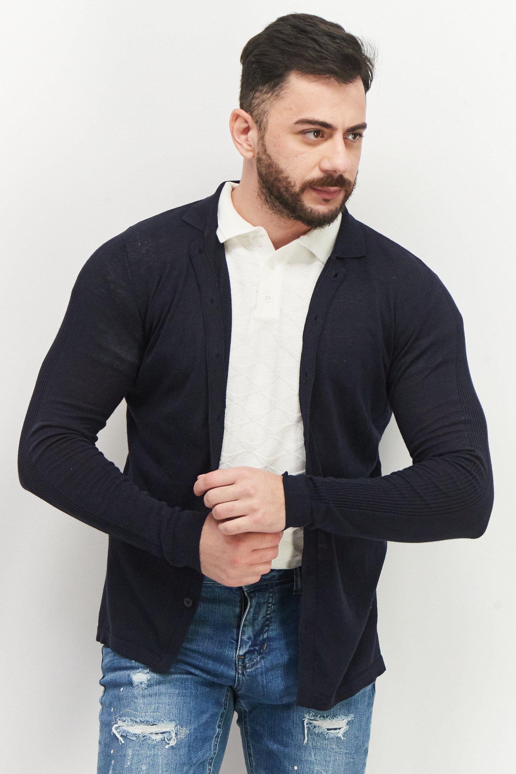 Buy Sorbino Men Regular Fit Long Sleeve Textured Cardigan, Navy Online ...