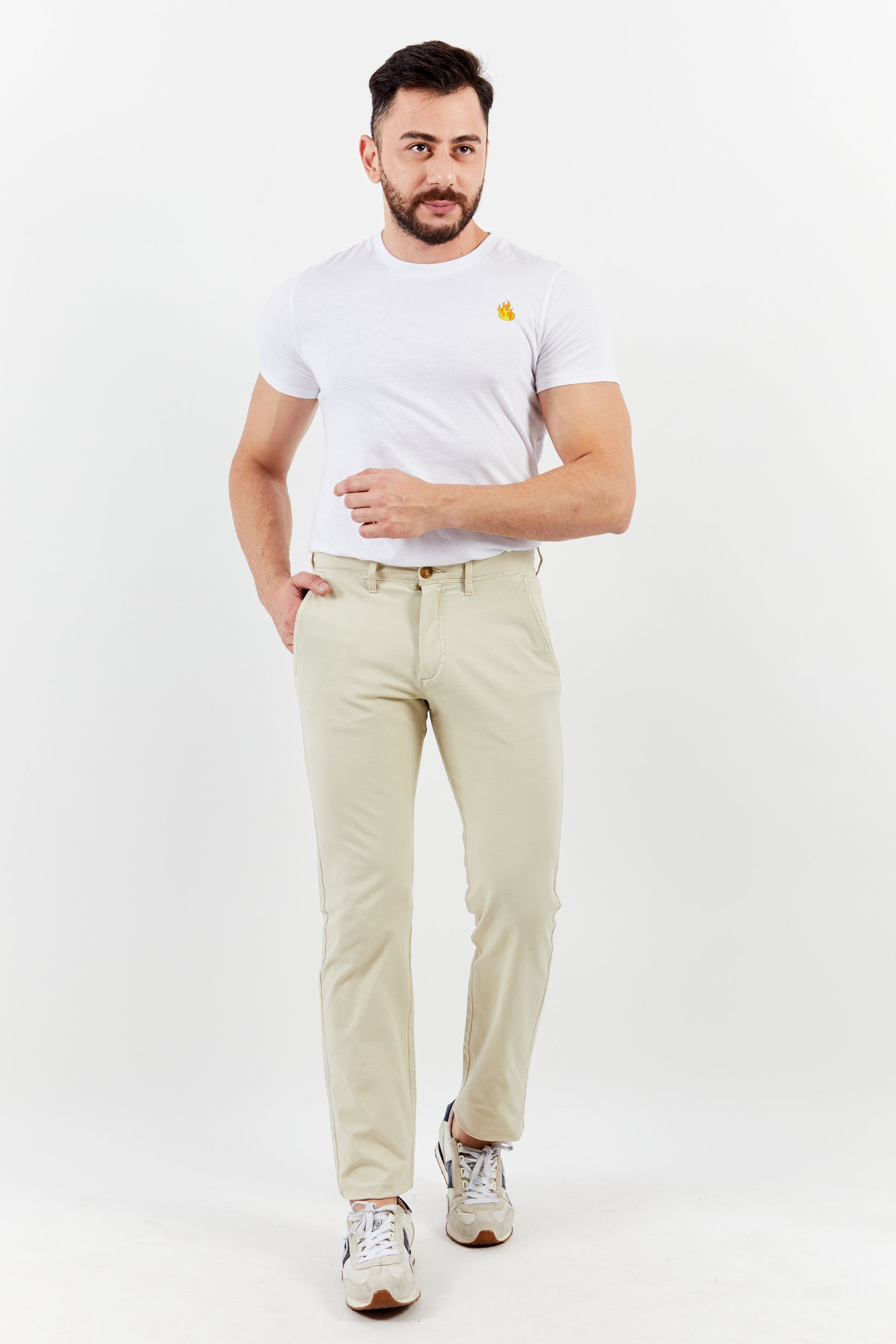Men Straight Fit Solid Chino Pants, Beige