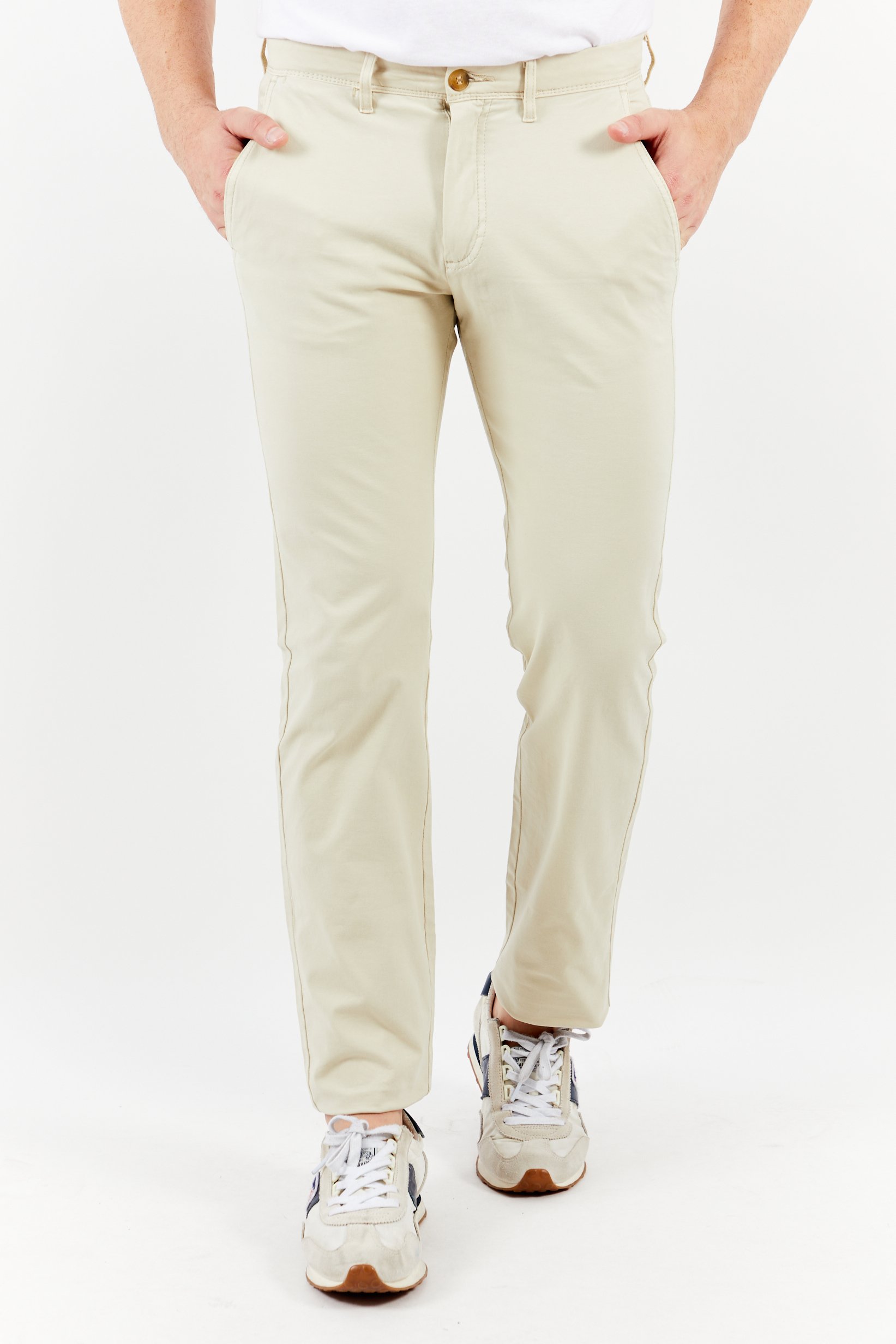 Men Straight Fit Solid Chino Pants, Beige