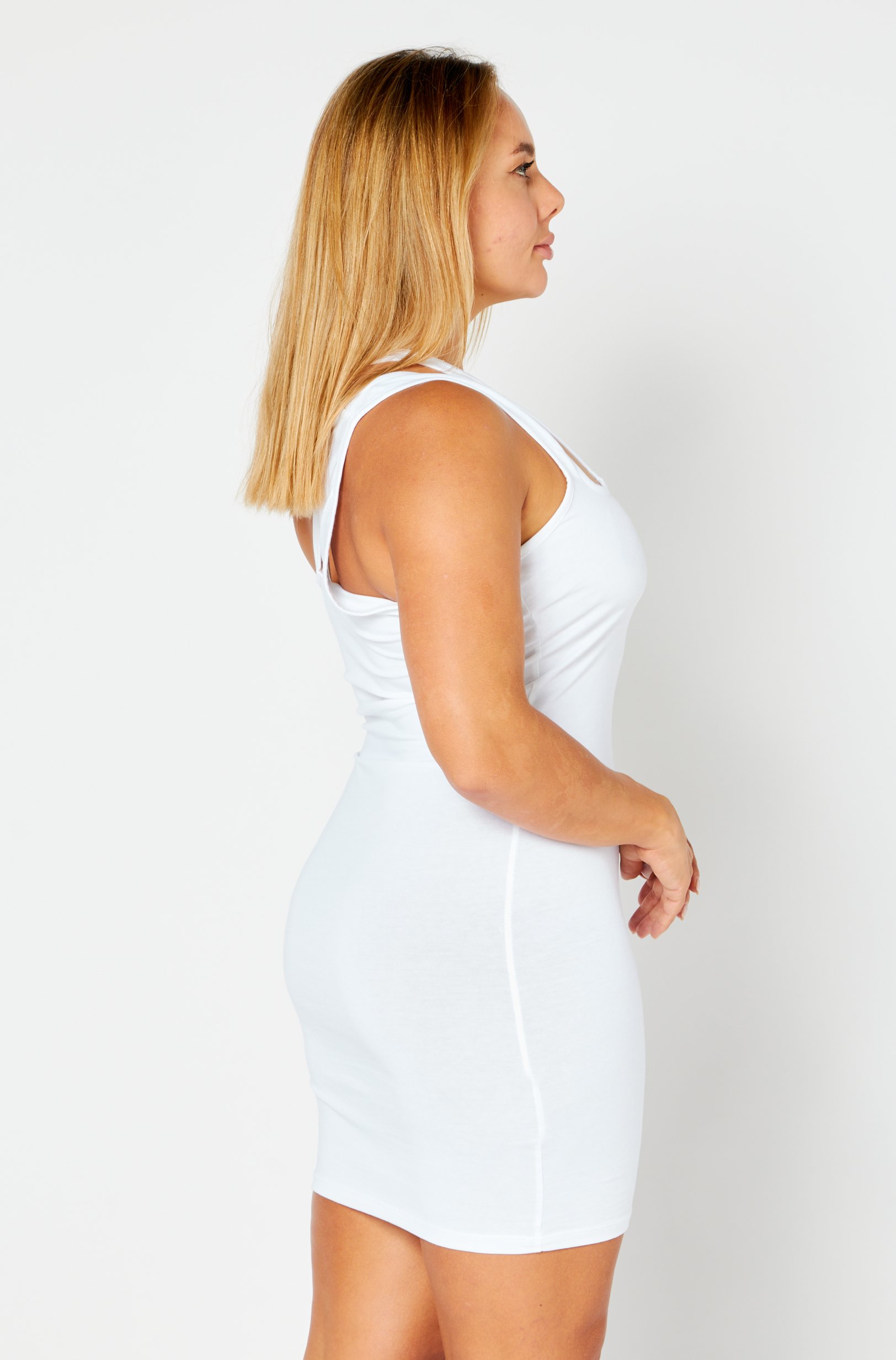 Women One Shoulder Cut Out Mini Dress, White