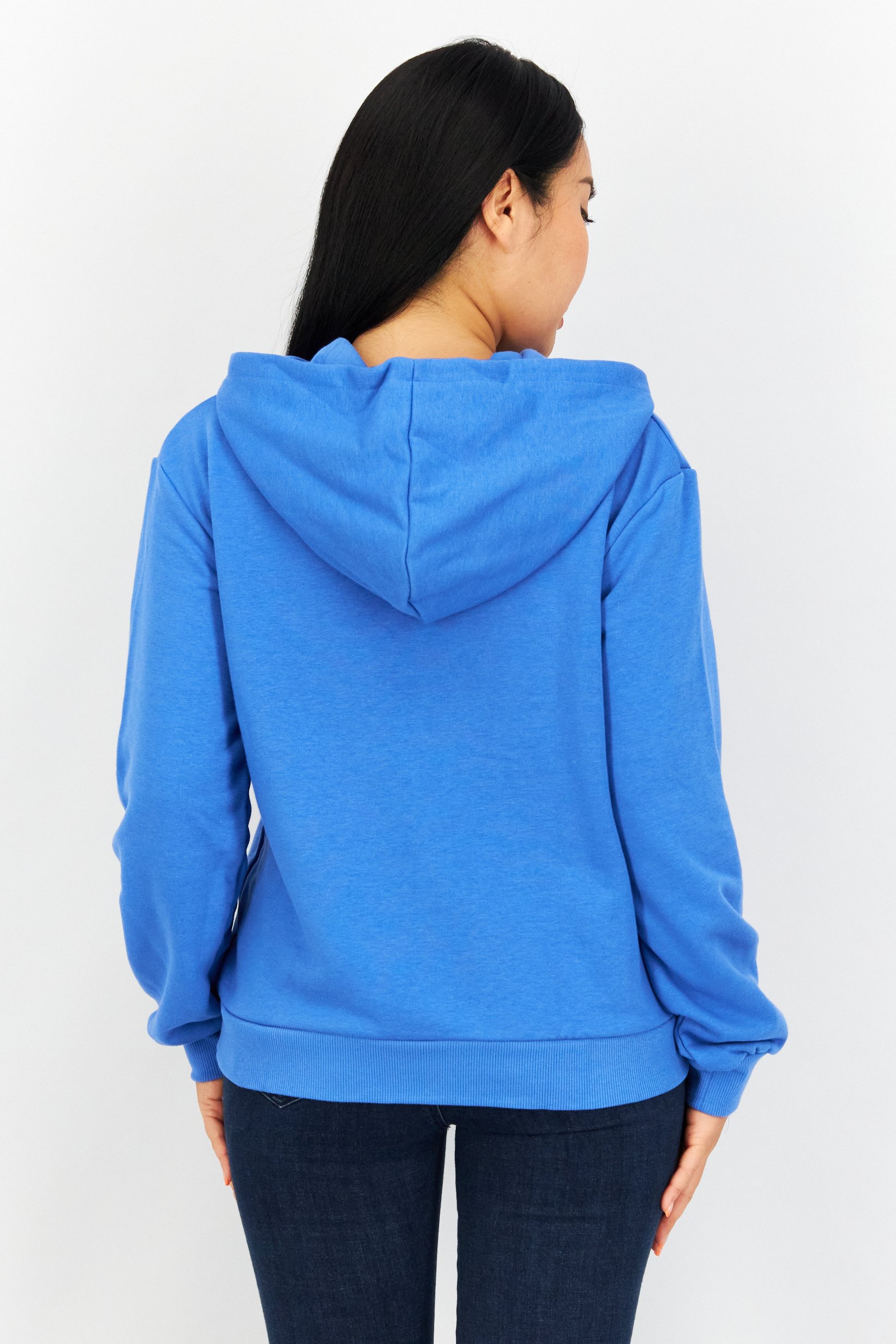Women Hooded Plain Sweatshirt, Blue