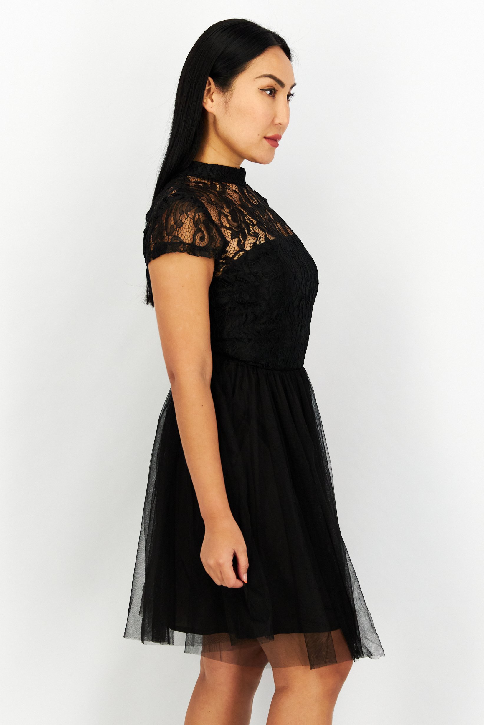 Women Eyelet  Open Back Mini Dress, Black