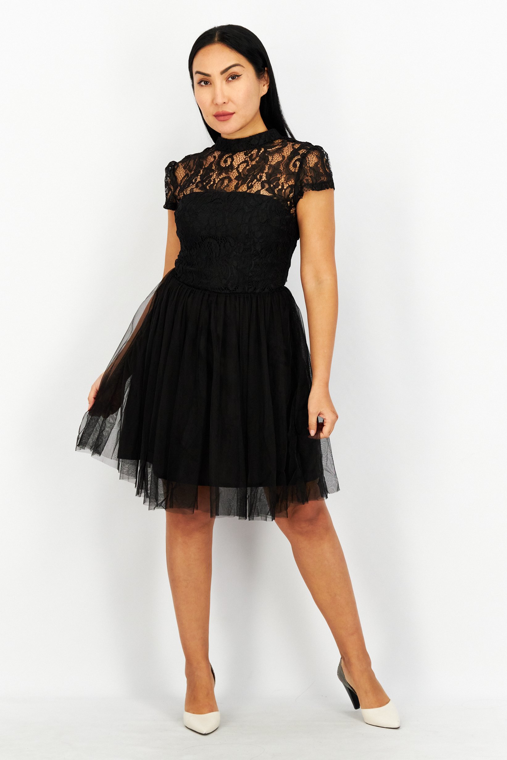 Women Eyelet  Open Back Mini Dress, Black