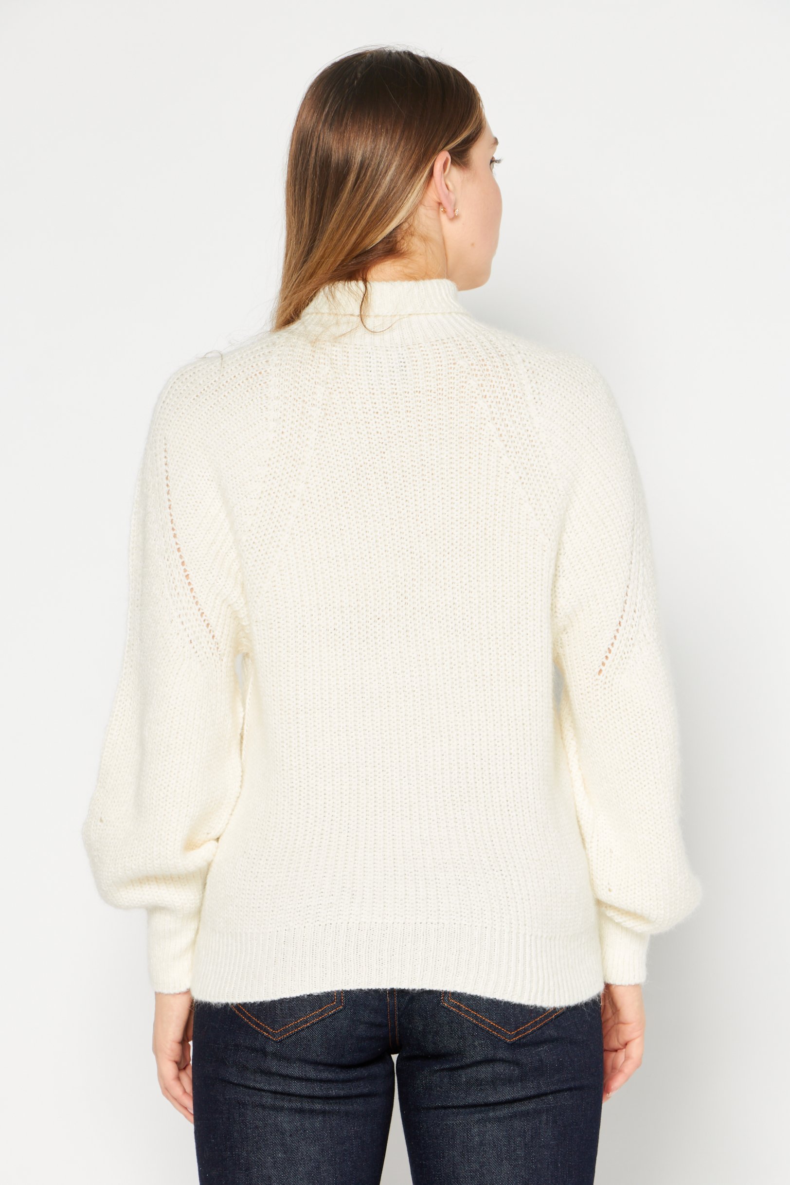 Women High Neck Knitted Sweater, White