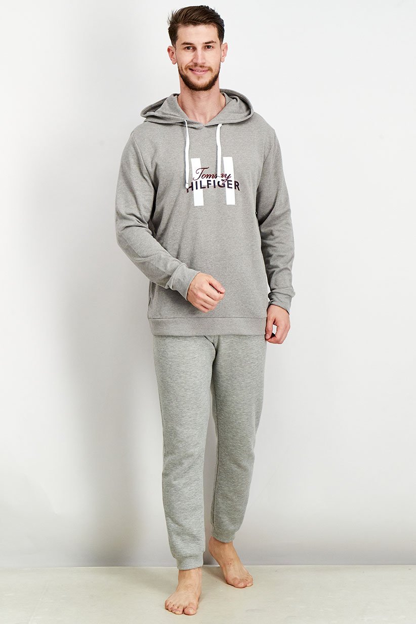 Men Hoodie Graphic Long Sleeves Loungewear, Grey