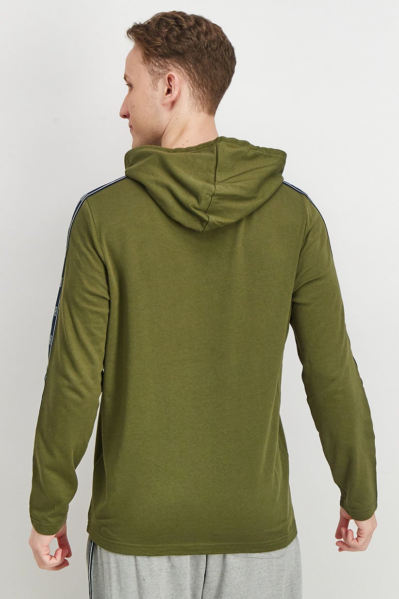 Men Hood With Drawstring Brand Logo Long Sleeves Sleepwear, Moss