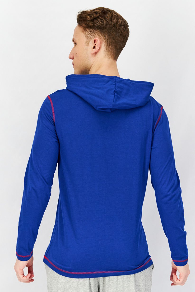 Men Hooded With Drawstring Graphic Long Sleeves  Pajama Sweatshirt, Blue