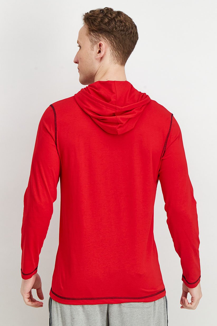 Men Hood With Drawstring Graphic Long Sleeves Sleepwear, Red