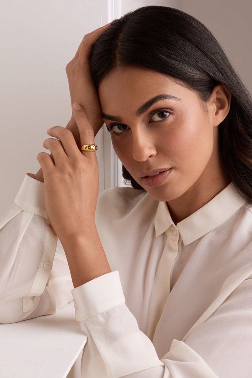 Women Sprinkle Crystals Ring, Gold