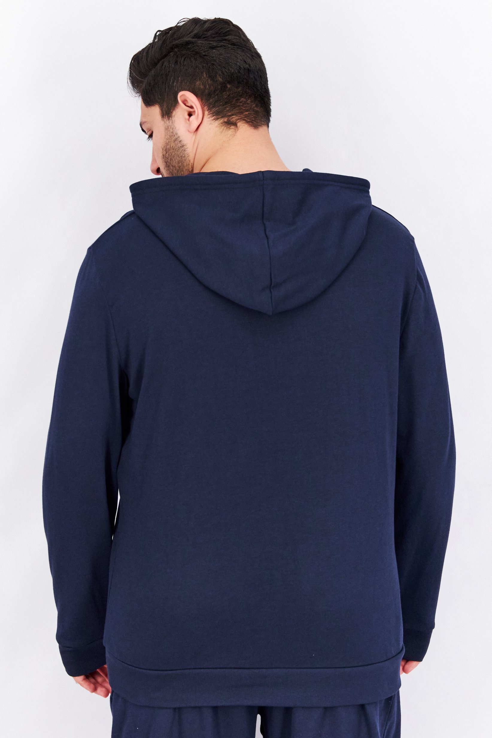 Men Hooded Brand Logo Long Sleeves Sweatshirt Sleepwear, Dark Navy